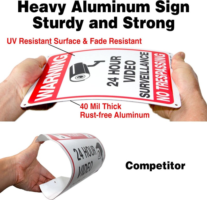 Faittoo Video Surveillance Sign, No Trespassing Sign, Metal Reflective Warning Sign, 10 x7 Inches 0.40 Aluminum, (2 Pack) Fade Resistant, UV Protected, Waterproof, Indoor or Outdoor Use for Home Business CCTV - Image 3